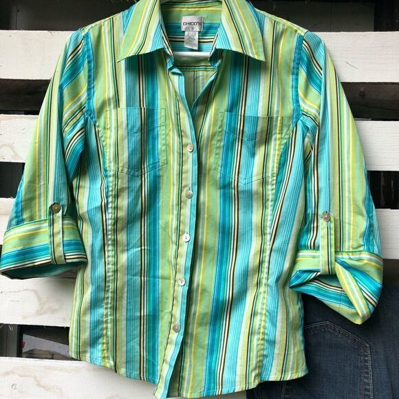 Chico’s 3/4 sleeve striped shirt - Picture 2 of 6